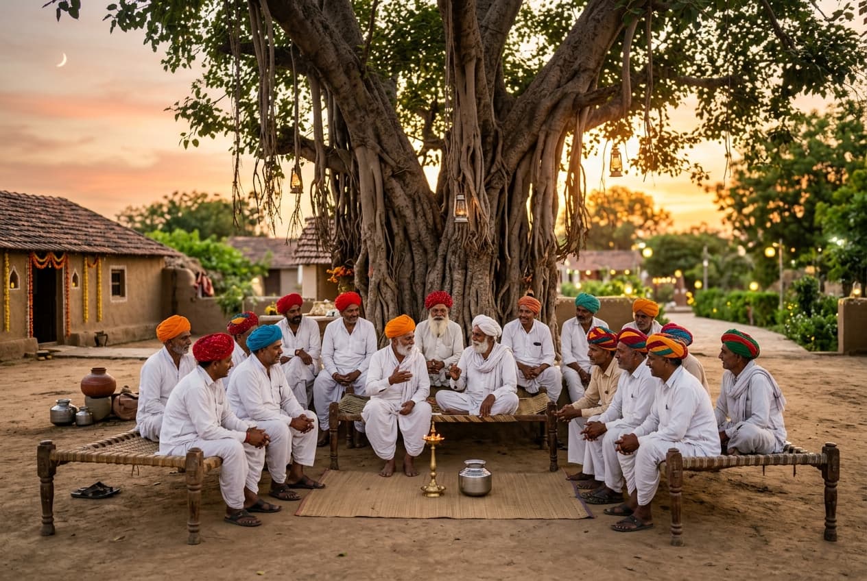 खेजरोली चौपाल चर्चा बरगद के पेड़ के नीचे